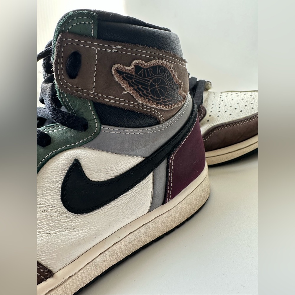 Jordan High-Top Sneakers in White, Black, Brown and Olive - Picture 4 of 12